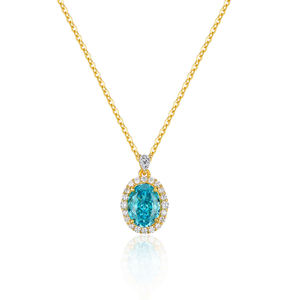AMBER JEWELS Collar con Colgante de Diamante Ovalado Cultivado en Laboratorio para Mujer, con Halo de Diamantes en Oro Blanco, Estilo Clásico para Uso Diario T-2964 - Product Image 1