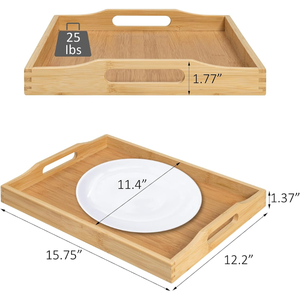Plateau de service en bambou avec poignées, plateau de petit-déjeuner en bois, plateau de service alimentaire naturel pour la cuisine, la salle à manger, la maison et le restaurant - Product Image 4