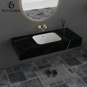 Lavabo de Pared de Mármol Negro, Rectangular, Pulido, Diseño Minimalista, Fácil de Limpiar - Product Image 2