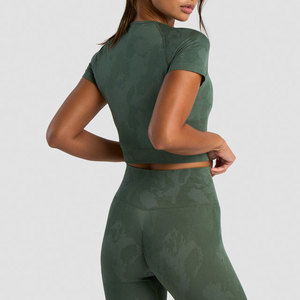 T-shirt de sport compressif pour femme, extensible, haute élasticité, en Spandex/Nylon, imprimé, tendance fitness - Product Image 2