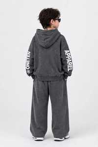 ONETEN APPAREL Kids Boys Spandex Winter Split Hem Front Logo Tracksuit Set <b>Hoodie</b> Sweatpants Letter Print Acid Wash Streetwear - Product Image 3