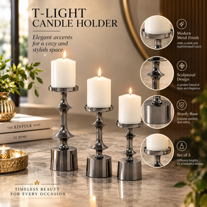 Ensemble de 3 porte-bougies en argent poli pour centre de table, décoration de la maison |   Supports de bougies en métal modernes pour la salle de séjour - Product Image 5
