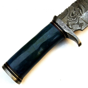 Couteau de chasse en acier Damas, lame à pointe de lance, manche en os de chameau, garde en laiton, étui en cuir, couteau de chasse à lame fixe personnalisé DIY - Product Image 5