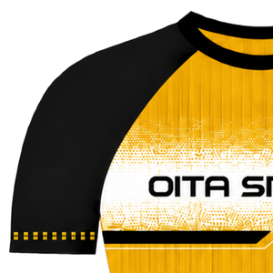 Maillot de sport raglan jaune doré et noir à manches courtes, col rond, respirant, pour entraînement athlétique, uniforme d'équipe, performance sportive - Product Image 3