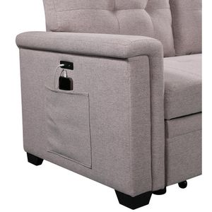 Divano Sezionale Reversibile Nathan 84 Pollici Grigio Chiaro con Chaise Longue Contenitore, Porte USB e Tasche - Categoria Prodotto: Divani Letto - Product Image 4