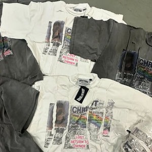 T-shirt graphique personnalisé effet vieilli, coupe oversize à épaules tombantes, avec empiècements patchwork, col montant, en tissu épais, délavé à l'acide - Product Image 3