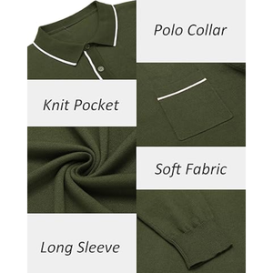 Suéter de punto con cuello y manga larga para hombre – Polo informal de negocios con bolsillo - Product Image 5