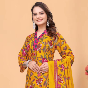 Conjunto de dos piezas de poliéster y rayón con estampado floral de alta calidad para mujer, conjunto de ropa informal de verano con cuello redondo para mujer. - Product Image 1