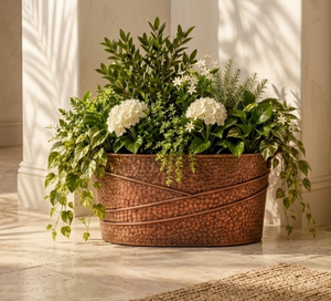 Rustic Metal Oval Planter Handmade Copper Finish Indoor Outdoor Floral Display <b>Vase</b> Round Tabletop Plant Pot flower <b>vase</b> - Product Image 1