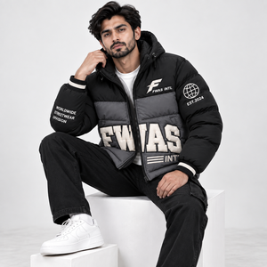 Veste matelassée d'hiver pour homme, isolation matelassée, fermeture éclair intégrale, coupe-vent, col montant, manteau décontracté, patch logo personnalisé - Product Image 4