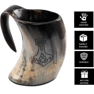 Premium Buffalo Horn Mug Viking Style Drinking <b>Cup</b> Handcrafted Medieval Beer Tankard - Product Image 3