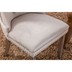 Ensemble de 2 chaises de salle à manger modernes rembourrées en velours, pieds en bois massif avec garniture cloutée, beige - Product Image 2