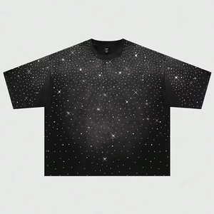เสื้อยืดลายใหม่ประดับเพชรเทียมสำหรับผู้ชาย แฟชั่นสตรีทแวร์ พิมพ์ลายตามสั่ง เสื้อยืดคอวีประดับเพชรเทียม - Product Image 2