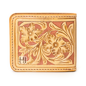 Cartera Trifold de Cuero Genuino con Diseño Floral para Hombre, con Bloqueo RFID, Estilo Western Hipster, con Borla - Product Image 1