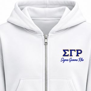 Sweat à capuche blanc zippé pour femmes avec broderie Sigma Gamma Rho, en molleton, entièrement zippé, vêtements grecs personnalisés, vêtements à lettres grecques - Product Image 5