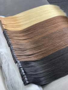 Extensions de cheveux Remy vietnamiens à bandes adhésives, double trame, non traités, vierges, cuticules alignées, pointes pleines, sans emballage, directement de l'usine - Product Image 1