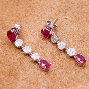 ต่างหูทรงหยดน้ำรูปไข่ทับทิมธรรมชาติ ทองคำขาว 18K |   เครื่องประดับเพชรแบบห้อย ของขวัญสำหรับผู้หญิง ขายส่ง - Product Image 6