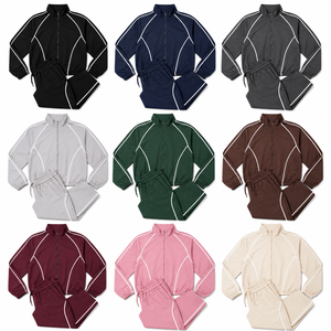 Custom Women's Satin Embroidery Solid Tracksuit <b>Set</b> Full Zip Jacket Wide Leg Pants Activewear Gym Autumn Summer OEM ODM - Product Image 5