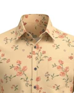Camisa de Vestir Personalizada para Hombre, Estampado Floral Beige, Corte Entallado, Botones, Manga Larga, Informal, para Fiesta, Mezcla de Algodón, OEM Personalizado - Product Image 5