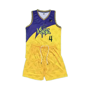 Ensemble de maillots de basket-ball pour hommes, sans manches, col en V, 100% polyester, séchage rapide, short à cordon de serrage, impression sublimée, uniforme d'équipe - Product Image 1