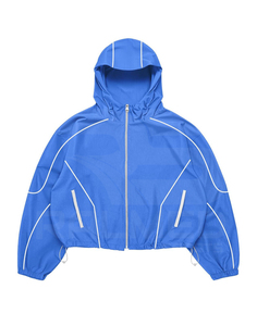 Blue Hooded Tracksuit Set Full Sleeve Zipper Sporty Jogger Loose Fit Breathable Polyester/Nylon Adult Unisex Spring Wear - Product Image 2