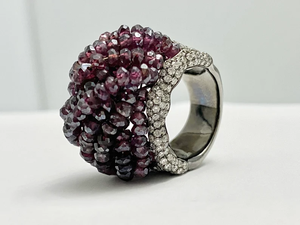 Women's Garnet Cluster Cocktail <b>Ring</b> with Stainless Steel Pave Setting Glam Party Jewelry January Birthstone - Product Image 2