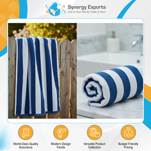 Serviette de bain en polycoton rayée bleu/blanc de haute qualité, best-seller, avec finition velours, au meilleur prix pour les acheteurs en gros - Product Image 3