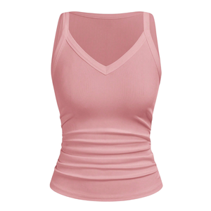 Women's <b>Vintage</b> Ribbed V-Neck <b>Tank</b> <b>Top</b> Sleeveless Slim Fit Breathable Quick Dry 100% Polyester Summer Casual Wear - Product Image 2
