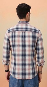 Chemise décontractée pour homme en coton tissé à carreaux, double boutonnage, manches longues, col rabattu, respirante, style été Enovate - Product Image 2