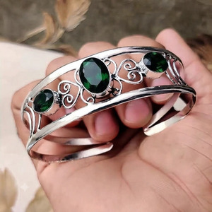 Brazalete Ajustable de Plata con Diopsido Cromado Natural, Plata de Ley 925, Hecho a Mano, con Piedras Preciosas, Estilo Boho - Product Image 5