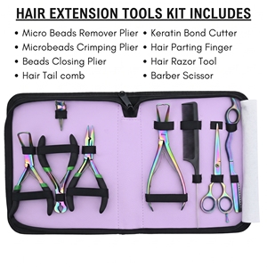 Kit d'outils professionnels pour extensions capillaires de salon : Pinces à ouvrir et retirer les micro-anneaux, Coupe-keratine, Ciseaux rasoirs - Product Image 2