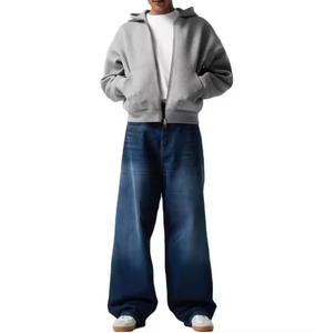 Wholesale Drop Shoulder 100% Cotton Sweatshirt Heavy Weight French Terry Oversized 400 gsm <b>Zip</b> <b>up</b> Men <b>Cropped</b> Mens <b>Hoodie</b> - Product Image 4