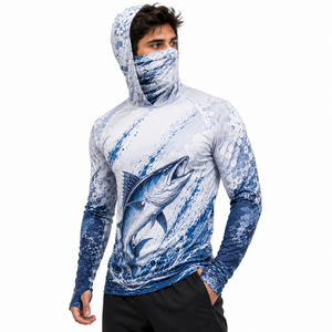 Sweat à capuche unisexe personnalisé bleu roi pour la pêche au thon, manches longues, sublimation motif marin, séchage rapide, respirant, UPF 50 - Product Image 3