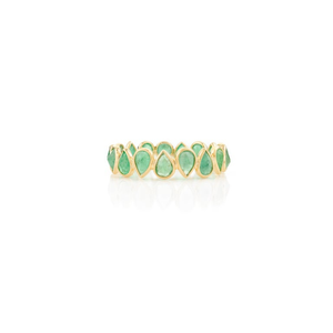 14K Solid Gold Pear Cut Natural Emerald Eternity Band Ring Resizable Wedding Ring - Product Image 3