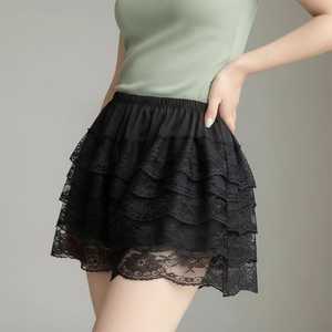 Jupe-short superposée en dentelle blanche pour femme, taille élastique, taille mi-haute, style doux, coupe régulière, respirante, en tissu Spandex et Polyester - Product Image 5