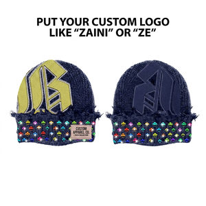 Gorro de Punto Acrílico Premium de 320 GSM, Color Azul Marino, Puño Desgastado, Logotipo Bordado en 3D Personalizado, Gorro de Invierno - Product Image 1