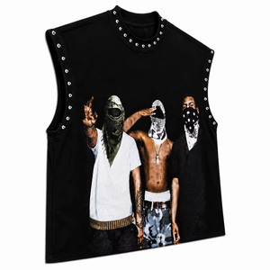 Débardeur graphique noir personnalisé 100% coton écologique anti-UV doux respirant séchage rapide 180g T-shirt sans manches imprimé unisexe - Product Image 1
