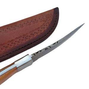 Couteau à lame fixe en acier Damas haut de gamme personnalisable, vente en gros OEM, avec étui en cuir et manche en bois pour usage extérieur - Product Image 2