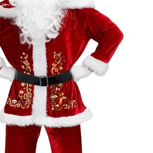 Disfraz de Papá Noel para hombre, terciopelo rojo con bordado dorado, traje navideño para adulto, atractivo y asequible. - Product Image 4