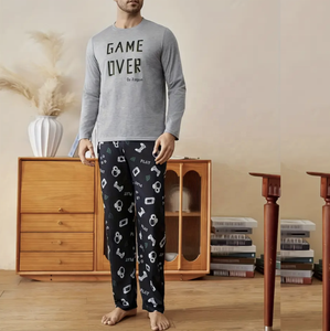 Ropa de dormir de algodón de talla grande para hombre, ropa de casa de algodón para hombre, traje a rayas, pantalones transpirables, pijamas finos de cuello redondo para hombre Kurta - Product Image 2