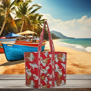 กระเป๋าผ้าฝ้ายบุผ้านวมลายป่าสำหรับผู้หญิงอินเดีย  กระเป๋าช้อปปิ้งพิมพ์ลายด้วยมือ  พร้อมซิปปิด - Product Image 2