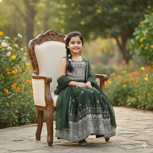 Conjunto de Lehenga Choli Tradicional para Niñas, Bordado, Reversible para Invierno/Verano, de Secado Rápido, Largo hasta el Suelo, Corte Regular, Elástico - Product Image 2