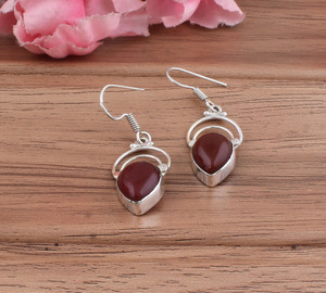 Natural <b>Red</b> Onyx Gemstone <b>Earrings</b> 925 Sterling Silver Vintage <b>Drop</b> <b>Earrings</b> Fashion Healing Stone Jewelry Women Wedding Luxury - Product Image 2