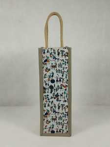 Bolsa de mano impresa de yute y algodón con asas de cuerda - Product Image 1