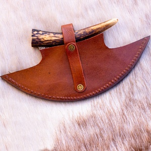 Custom Handmade Forged Ullu <b>Knife</b> Damascus Steel Horn Handle Leather Sheath Eco-Friendly Ambidextrous Modern Dishwasher <b>Safe</b> - Product Image 5