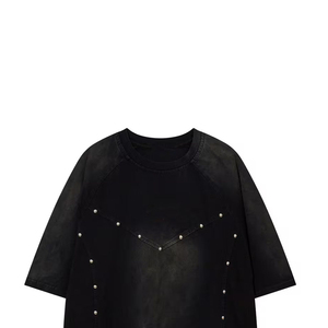 Vintage Men's Acid Wash Jersey T-Shirt 100% Cotton Quick Dry Anti-shrink Short Sleeve Puff Printing Front <b>Rhinestones</b> - Product Image 6