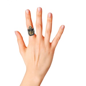 Bague éléphant en argent sterling 925 oxydé bicolore avec diamants naturels pavés et œil de rubis, collection Memoria Jewels - Product Image 2