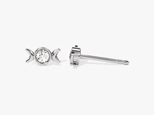 Boucles d'oreilles clous en or blanc triple lune avec diamants de laboratoire - Product Image 4