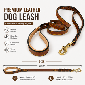 Heavy Duty Leather Dog Training <b>Leash</b> Braided Reinforced <b>Pet</b> Lead with Solid Brass Hardware for Large Breeds and Professional - Product Image 6