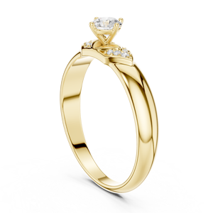 Bague de fiançailles solitaire en or jaune à taille ronde avec pierres d'appoint latérales, élégante et minimaliste, pour promesse de mariage - Product Image 2